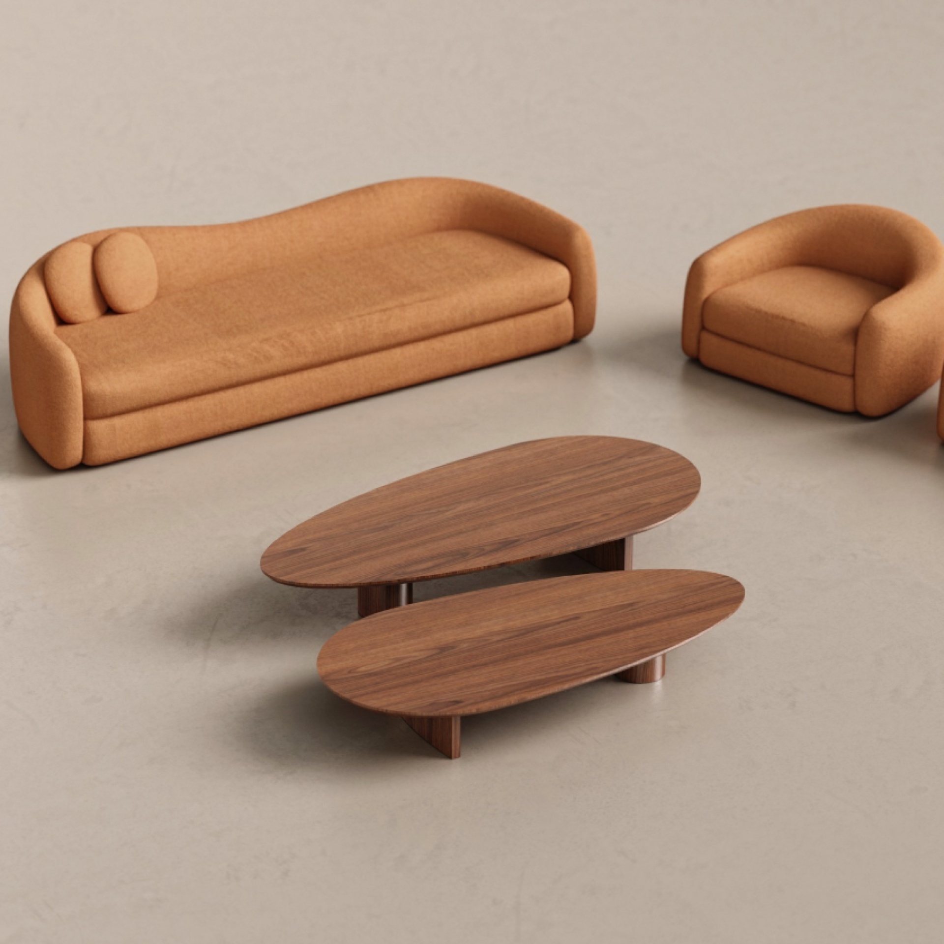 Mesa de Centro Drop ambientada com sofá e poltrona