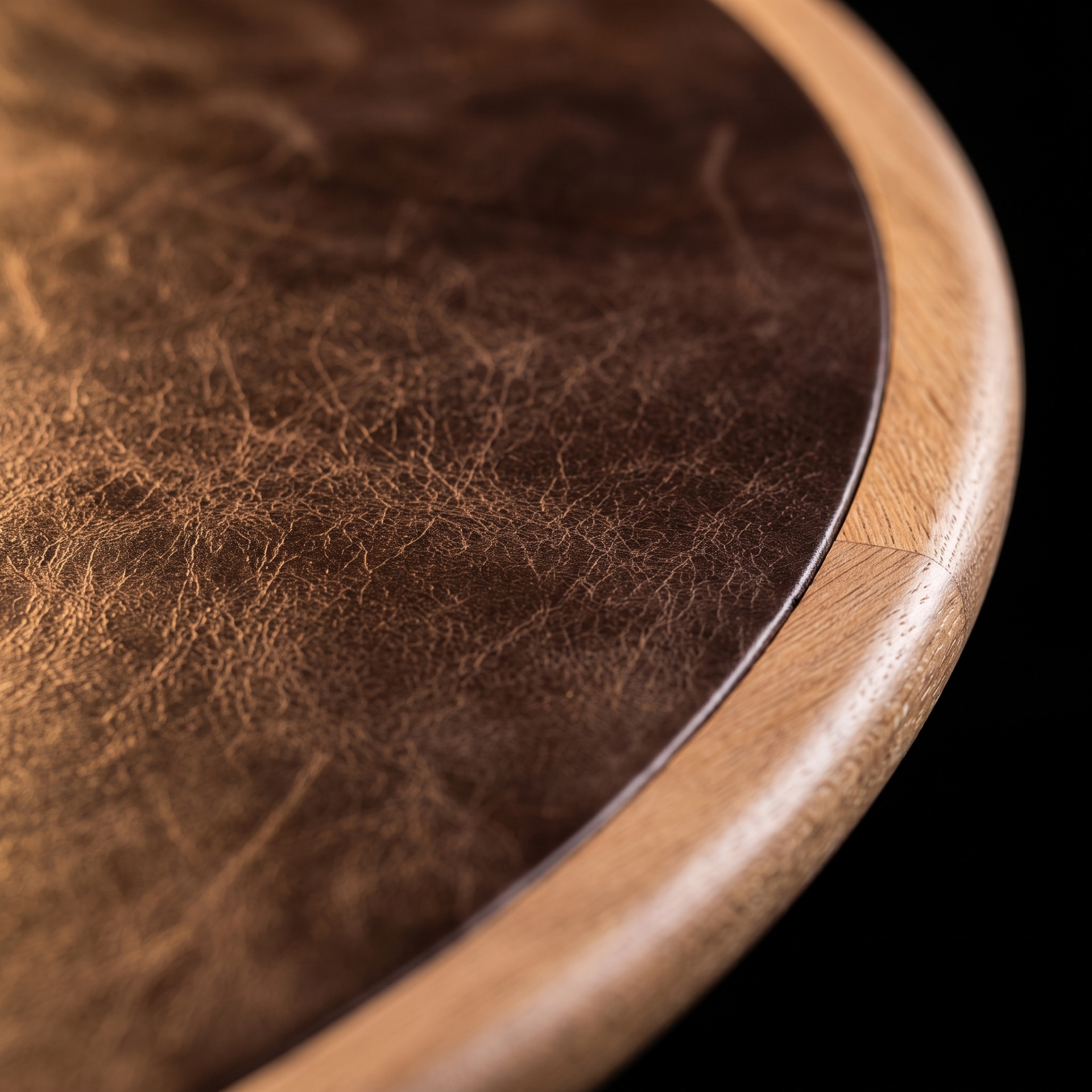 Mesa Mac, detalhe do tampo em couro